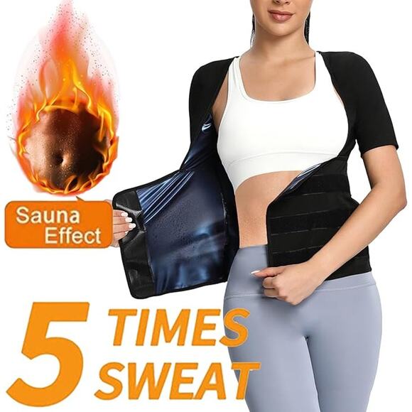 NWT ~ Women's Compression Workout Muscle T-Shirt Sauna Vest Sweat Top ~ MEDIUM - Picture 4 of 6